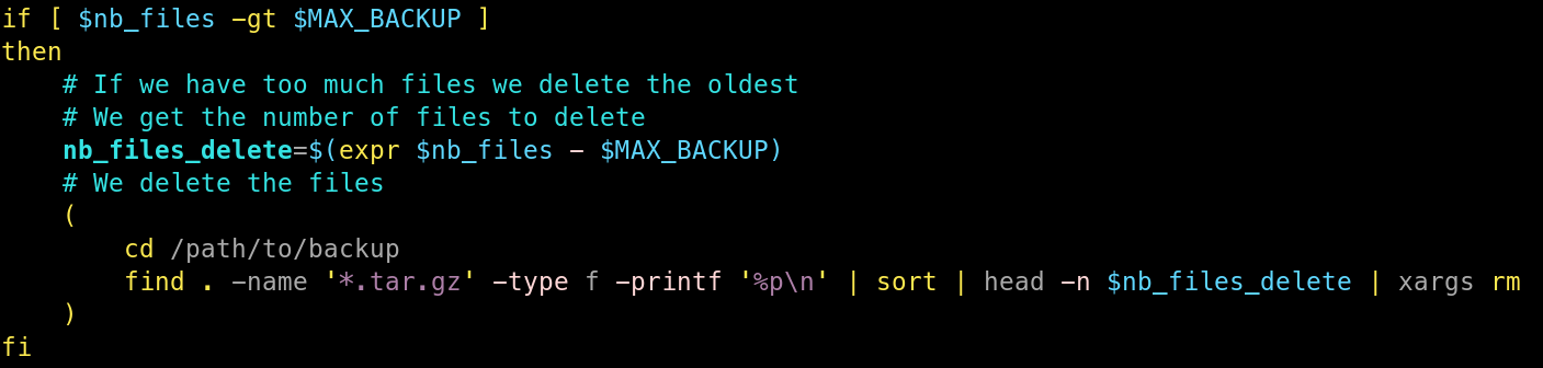 Script bash, effaçant les fichiers superflu
